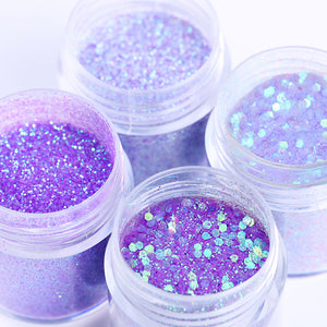 4 Boxes Purple Nail Glitter Set