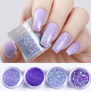 4 Boxes Purple Nail Glitter Set